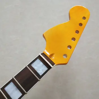 Гриф гитары с левой головкой, 22 лада, 25,5 дюйма, накладка на гриф из клена и розового дерева желтого цвета Изображение