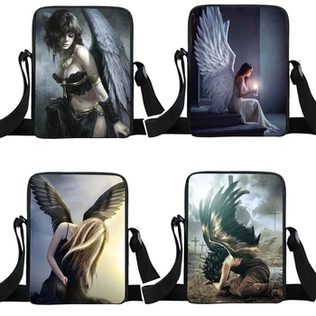 Грустный Ангел с Крыльями, сумки-мессенджеры, сумки на плечо для девочек, дорожные женские сумки, женская холщовая сумка через плечо, маленькие ранцы Изображение