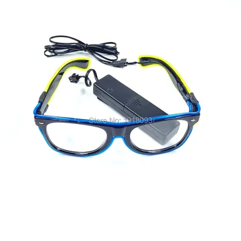 Двухцветные неоновые световые очки EL Wire Светящиеся Очки с драйвером, активируемым звуком DC-3V, Новинка, освещение, Светящийся декор для вечеринки Изображение