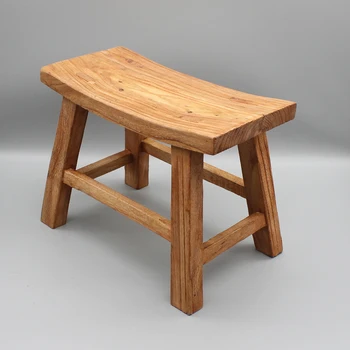 Деревянный табурет с врезными соединениями и шипами, недавно изготовленный, из массива вяза, маленький стул, детский табурет, изогнутые сиденья Изображение