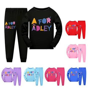 Детские Пижамные комплекты Для маленьких мальчиков и девочек, Хлопковая футболка с длинными рукавами + штаны, Домашняя одежда от Adley, Весенний Пижамный Костюм, Пижамные брюки Изображение