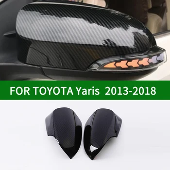 Для TOYOTA YARIS XP150 2013-2018 автомобильная накладка на зеркало заднего вида с клаксоном из черного углеродного волокна, боковые крышки зеркал с указателями поворота Изображение
