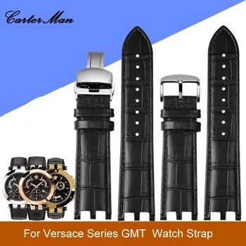 Для Versace V-RACECHRONO серии GMT кожаные часы с двойным вогнуто-выпуклым интерфейсом с мужскими индивидуальными аксессуарами 22 мм Изображение