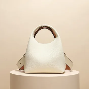 Женская сумка из натуральной кожи 2023 Года, Новая Корзина для овощей, Сумка для воды, высококачественная сумка через плечо контрастного цвета Изображение