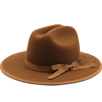 Женская фетровая шляпа цвета Хаки с широкими полями, элегантная женская бандитская фетровая шляпа Хомбург, церковная джазовая шляпа, Мужские ковбойские шляпы Изображение
