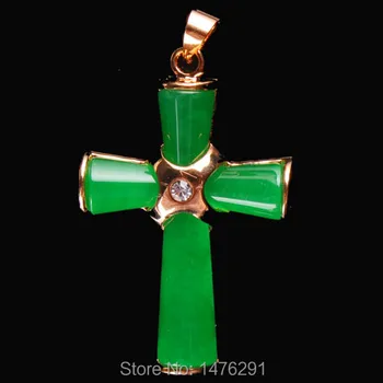 Имитация зеленого Нефрита, подвеска с драгоценным камнем в виде креста из бисера, 1ШТ 26X38 мм Изображение