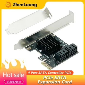 Карта расширения ZhenLoong Riser Card с 4 Портами Разъема SATA 3.0 Для контроллера PCI-E X1 6G 6 Гбит/с Адаптер Изображение
