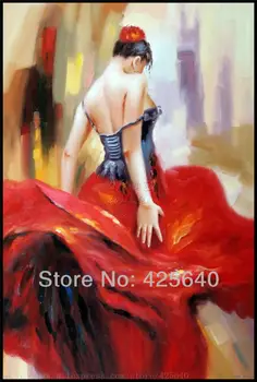 Картина Испанской танцовщицы фламенко, латиноамериканка, картина маслом на холсте, портрет, ручная роспись, Латиноамериканка, Красная юбка, 2 Изображение