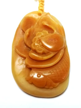 Китайский 100% натуральный нефрит, подвеска в виде рыбки-лотоса ручной работы, бесплатное ожерелье в подарок Изображение