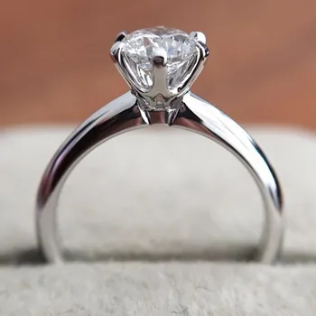 Классическое кольцо с муассанитом из стерлингового серебра 925 пробы, простой стиль, 1 карат, ювелирное кольцо цвета IJ, Юбилейное кольцо Изображение