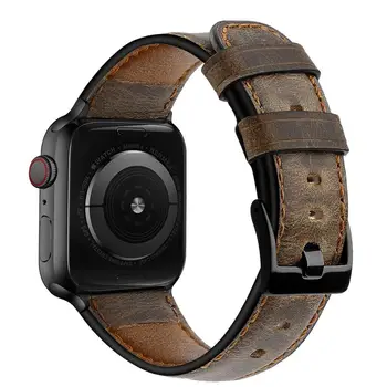 Кожаный ремешок для Apple Watch band 44 мм 41 мм 45 мм 40 мм 42 мм 38 мм Ретро коровий ремешок для часов браслет iWatch series 7 3 4 5 se 6 Изображение