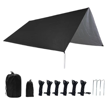 Комплект брезента для палатки, Дождевик, брезент для кемпинга, Гамак, козырек от дождя и солнца, водонепроницаемый для домашнего хозяйства/кемпинга на открытом воздухе Изображение