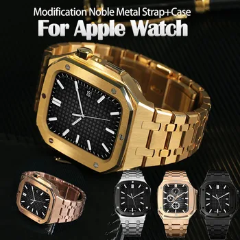 Комплект модификации Металлический Корпус + ремешок Для Apple Watch Series 8 7 45 мм 44 мм Браслет из нержавеющей Стали Браслет Для iWatch 42 мм SE 6 5 Изображение