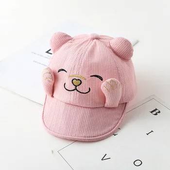 Корейские шляпы от солнца, детская бейсболка с вышивкой Lucky Cat, Детская милая бейсболка для мальчиков и девочек, Однотонные Регулируемые уличные кепки Изображение