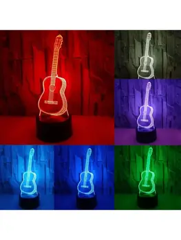Креативный светодиодный ночник, 7 цветов, меняющий форму 3D Гитары, сенсорная лампа, декоративная Изображение