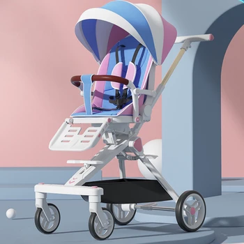 Легкая детская коляска, складная детская коляска, портативная детская коляска, многофункциональная ручная тележка с высоким ландшафтом, двухсторонняя Изображение