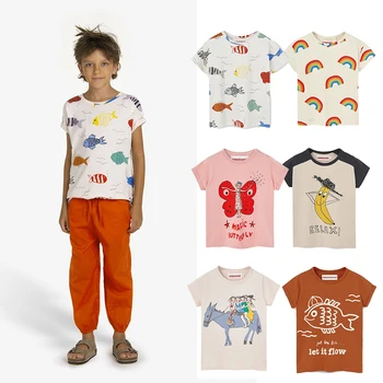 Летняя Футболка Nada Для маленьких мальчиков и девочек, Детские футболки с мультяшным принтом, Детская одежда с короткими рукавами, Детские Милые хлопковые топы от 2 до 14 лет Изображение
