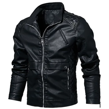 Лидер продаж, кожаные куртки, мужская повседневная верхняя одежда, куртка-бомбер, ветровка, мотоциклетная одежда из искусственной кожи Изображение