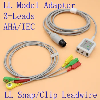 Магистральный кабель для ЭКГ с 3 выводами от 6P до LL yoke, адаптер LL AHA/IEC для мониторов Mindray/Goldway/GE/Nellcor/HP/Biolight. Изображение