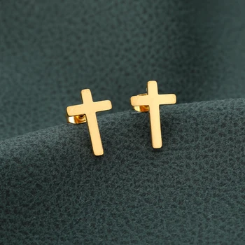 Маленькие серьги-гвоздики с Крестом Иисуса из нержавеющей Стали, Простые серьги с христианским Крестом Для женщин, Подарки, Религиозные украшения Изображение