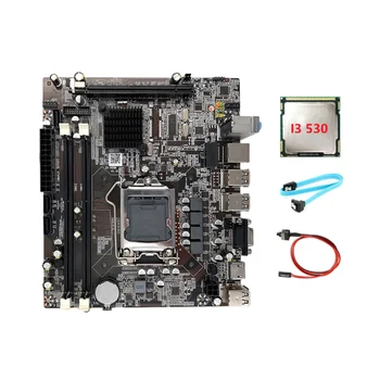 Материнская плата H55 LGA1156 Поддерживает процессор серии I3 530 I5 760 с памятью DDR3 Материнская плата + процессор I3 530 + кабель SATA + Кабель переключателя Изображение
