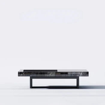 Минималистичный Дизайнерский Журнальный столик из Венецианского коричневого натурального мрамора с квадратным Основанием из нержавеющей стали для гостиной Изображение