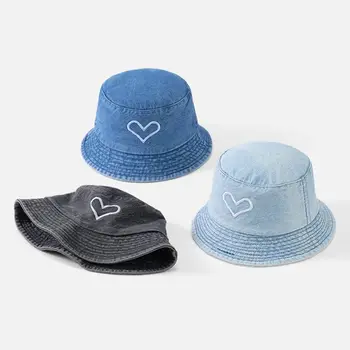 Модные Шляпы-ведра с вышивкой в виде сердца, Ретро-шляпа для бассейна, Шляпа для женщин, Теплые шапки-ведра, Рыбацкая шляпа, Шляпы-ведра Изображение
