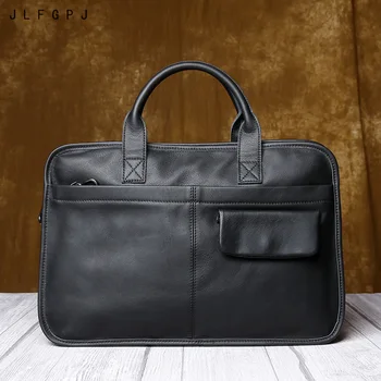 Мужская горизонтальная сумка из натуральной кожи, первый слой воловьей кожи, большой емкости, простой деловой портфель для отдыха Изображение