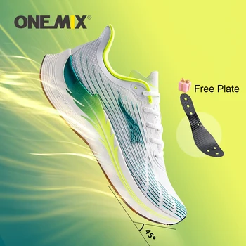 Мужские кроссовки для бега ONEMIX 2023 с карбоновыми пластинами, Дышащая гоночная спортивная обувь, Повседневные мягкие Новые трендовые уличные мужские кроссовки для ходьбы Изображение