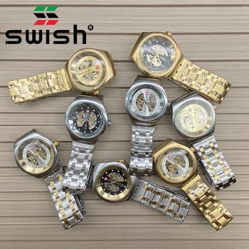 Мужские часы со скелетом SWISH, лучший бренд Класса Люкс, Водонепроницаемые прозрачные механические спортивные Прозрачные мужские часы Изображение