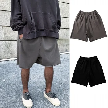 Мужские шорты для бега Kanye, хлопковые спортивные шорты для фитнеса, серые шорты, мужские, уличные, без запотевания, однотонные, черные Изображение