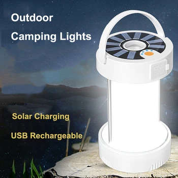 Наружные фонари для кемпинга Яркий светодиодный фонарь для кемпинга на солнечной батарее, USB Перезаряжаемый аварийный светильник, многофункциональный фонарь для палатки Изображение