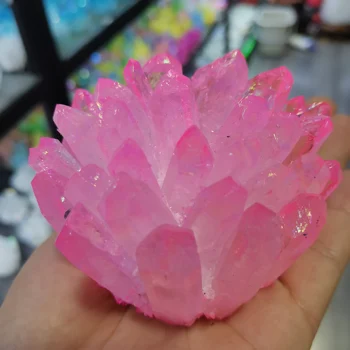 Натуральный розовый Кристалл Angel Halo Образец Кластера Оригинальный Камень Рэйки Инхуа Камень Подарок Современное Украшение дома Изображение