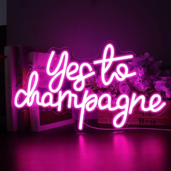 Неоновая вывеска Yes to Champagne Настенный декор стола для домашнего бара В форме Бокала для вина, Вывеска Паба, ночного клуба, Светодиодные Неоновые ночные светильники Изображение