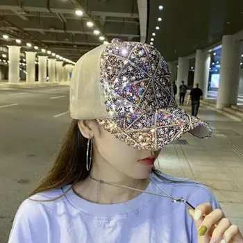 Новая модная бейсбольная кепка с блестками, женская летняя уличная повседневная спортивная сетчатая защита от солнца, женские защелки в стиле хип-хоп Gorras Изображение