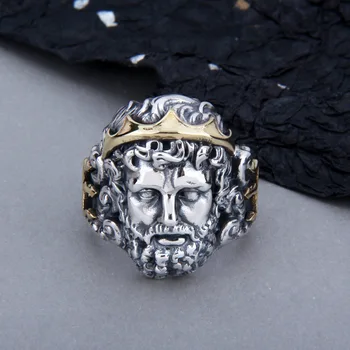 Новое 100% Серебряное ювелирное изделие S925, открывающее личность, Кольцо Зевса, Бог, панк-кольцо, Мода, тайское серебряное Рок-мужское кольцо, ювелирный тренд Изображение
