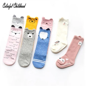 Осенние детские носки для девочек, длинные носки до колена для новорожденных малышей с рисунком лисы/совы, милые гетры для девочек от 0 до 3 лет Изображение