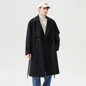 Осень-зима 2022, мужская ветровка средней длины, корейский модный тренд, весенний повседневный тренч, мужское пальто Изображение