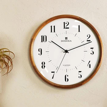 Офисные настенные часы в стиле ретро с иглой, Маленькие современные Маленькие круглые внутренние настенные часы в Скандинавском Дизайне из дерева Reloj Pared Предметы домашнего декора Изображение