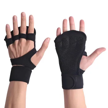 Перчатки для тренировки тяжелой атлетики для мужчин, встроенные обертывания для запястий и нескользящие перчатки для занятий в тренажерном зале для кросс-тренировок по пауэрлифтингу Изображение