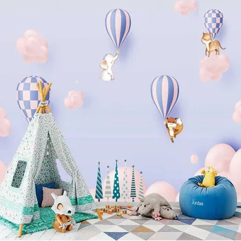 Пользовательские 3D настенные обои Мультфильм Воздушный шар Маленькое Животное Фон детской комнаты Обои Для Спальни Papel De Parede Изображение