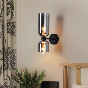 Прикроватный светильник из Скандинавского Стекла с двойной головкой, Современный декор для гостиной, светодиодный настенный светильник, светильник для спальни, кабинета, Бра Изображение
