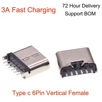 Разъем USB 3.1 Тип C 6PIN Розетка Вертикальная 3A Высокая Сила Тока Быстрая Зарядка Для Электрических Игрушек, Зарядка Для наушников Изображение