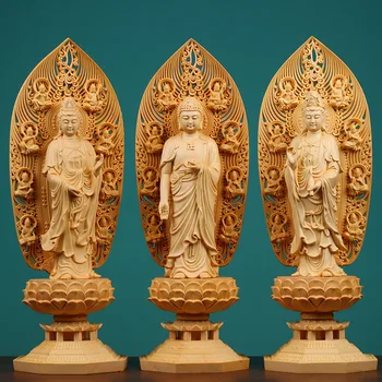 Резьба по дереву Гуаньинь, статуя Будды Татхагаты большого размера из цельного Дерева китайская фигурка Будды Домашняя Гостиная Статуя Фэн-шуй 43см Изображение