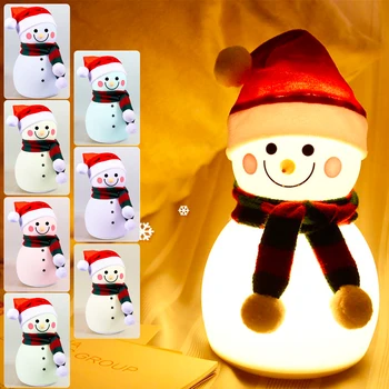 Рождественский подарок для детей, светодиодный ночник в виде Снеговика с музыкой, USB Перезаряжаемая прикроватная тумбочка для спальни, Домашний декор, подарок для мальчика и девочки Изображение