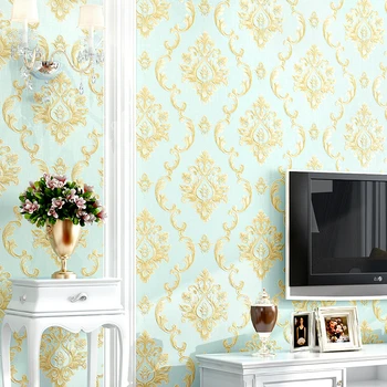 Роскошные домашние флизелиновые обои в европейском стиле, утолщенные 3D Дамасские фоновые украшения для дома, несамоклеящиеся наклейки Изображение