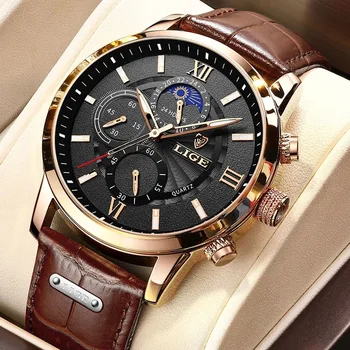 Роскошные наручные часы для деловых мужчин 3ATM, оригинальная водонепроницаемая Брендовая кожаная полоска, Маленький Секундный светящийся дисплей, Повседневные часы Изображение