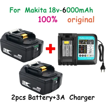 С Зарядным устройством BL1860 Аккумуляторная Батарея 18 V 6000 mAh Литий-ионная для Makita 18v Battery 6ah BL1840 BL1850 BL1830 BL1860B LXT400 Изображение