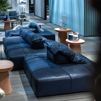 Синий модульный диван-футон Современный Скандинавский уличный Винтажный рождественский диван из пенопластовой губки, ультралегкий диван для всего тела, надувная мебель Изображение