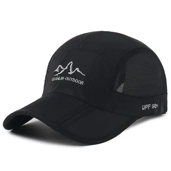 Складные сетчатые бейсболки для мужчин, летняя спортивная кепка для спорта на открытом воздухе, быстросохнущая кепка для рыбалки, портативная солнцезащитная шляпа для папы Изображение